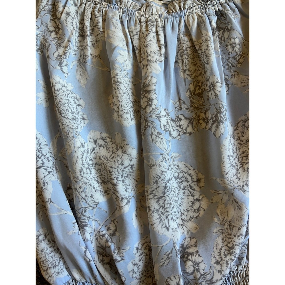 No Comment NY-LA Off-Shoulder Floral Peasant Blouse Smocked Blue Size M - Picture 3 of 8